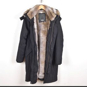 Aritzia TNA Chamonix Black Parka Winter Coat Faux Fur Sz XL